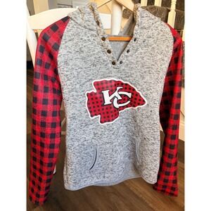 Kansas City Chiefs Women's Hoodie Pullover Size XL Gray Red Plaid Sleeves NFL KC